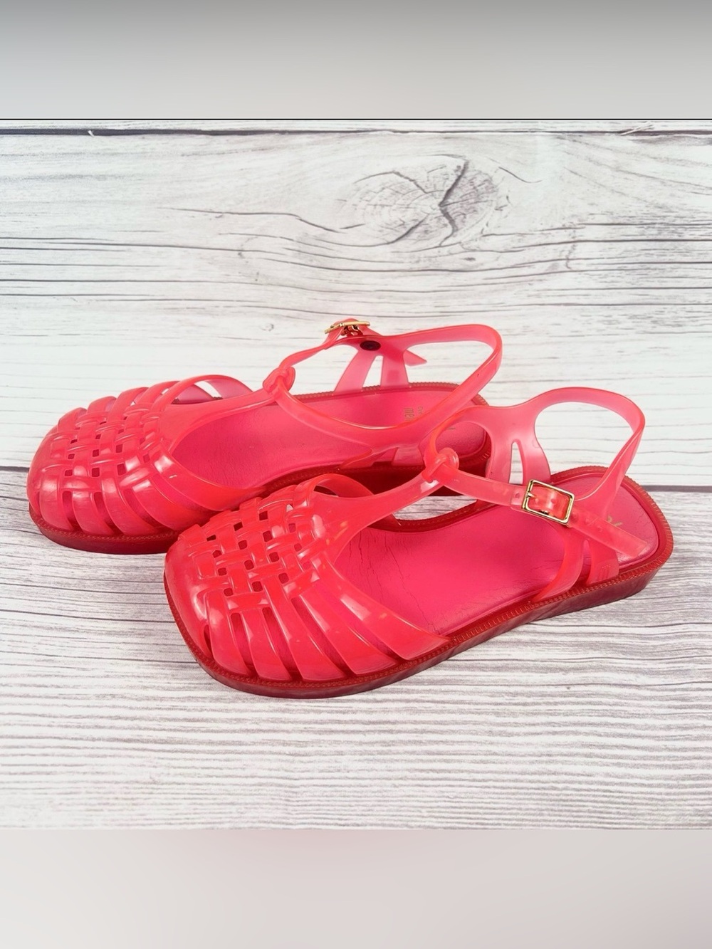 Melissa Mel Girls Size 3 Fisherman Jelly Sandals Pink Red Woven Summer